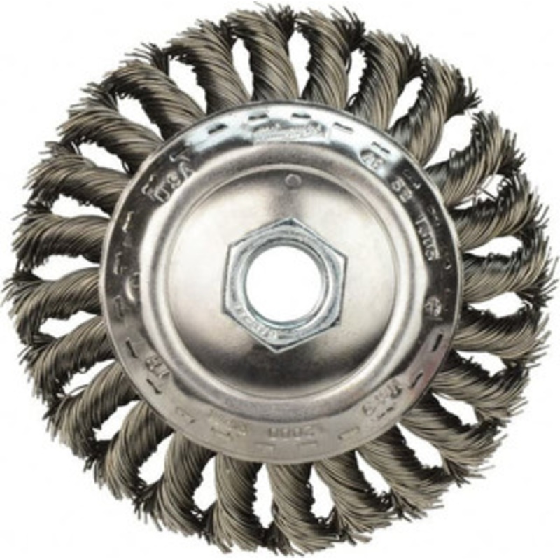 Milwaukee 4 OD, 5/8 Arbor Hole, Knotted Stainless Steel Wheel Brush 3/8 Face Width, 3/4 Trim Length, 0.023 Filament Diam, 12,000 RPM 48-52-5020 – 75520148