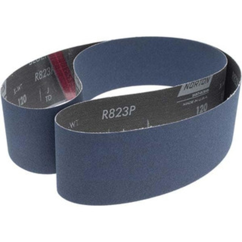 Norton 2-1/2 Wide x 60 OAL, 120 Grit, Zirconia Alumina Abrasive Belt Zirconia Alumina, Fine, Coated, X Weighted Cloth Backing, Series R823 78072728686 – 06398788
