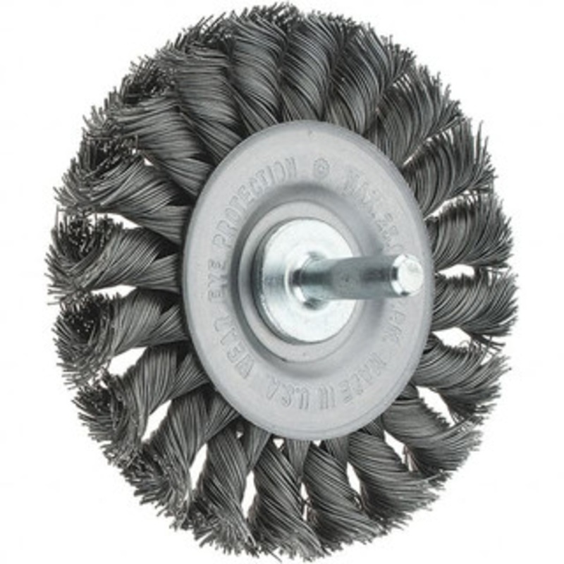 Tru-Maxx 3-1/4 OD, 1/4 Shank Diam, Knotted Steel Wheel Brush 3/8 Face Width, 5/8 Trim Length, 0.014 Filament Diam, 25,000 RPM 88568 – 32246654