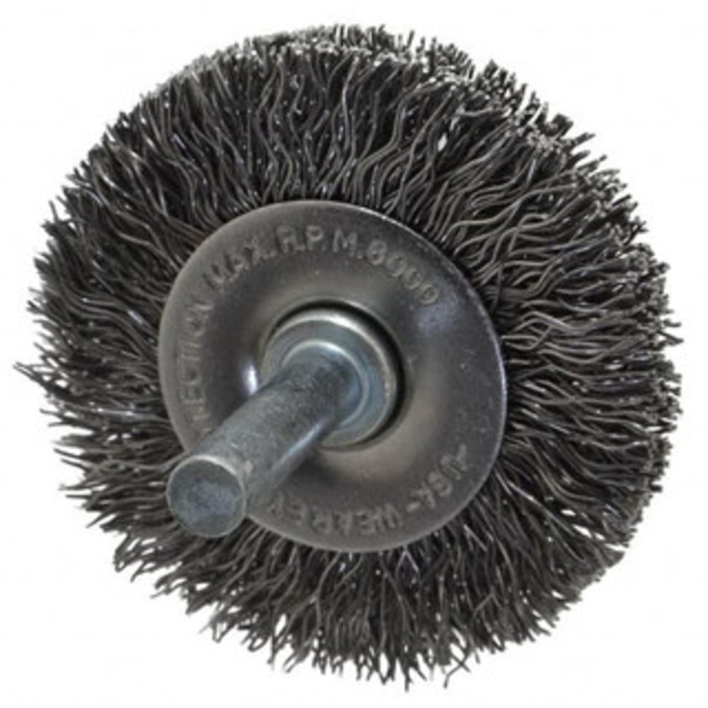 Value Collection 2 OD, 1/4 Shank Diam, Crimped Steel Wheel Brush 1/4 Face Width, 0.014 Filament Diam, 6,000 RPM PB84022 – 00354035