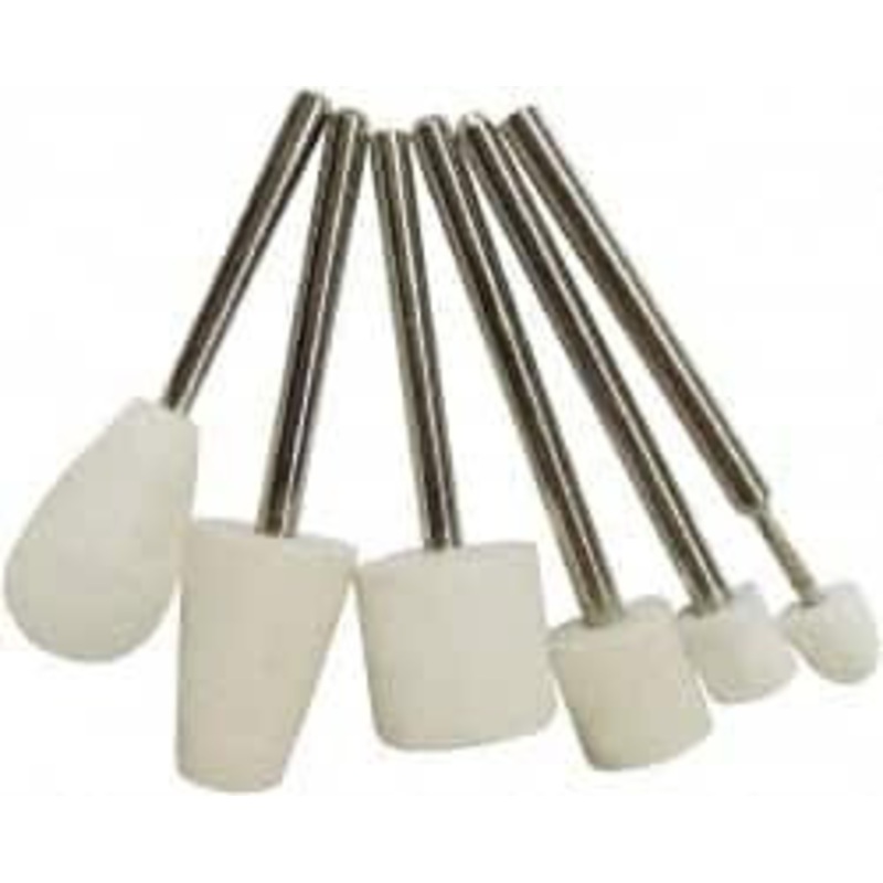 Value Collection 6 Piece, 1/8 Shank Diam, Wool Felt Bob Set Medium Density, Includes Ball, Cone, Cylinder, Flame, Olive & Oval Bobs 516208 – 91088294