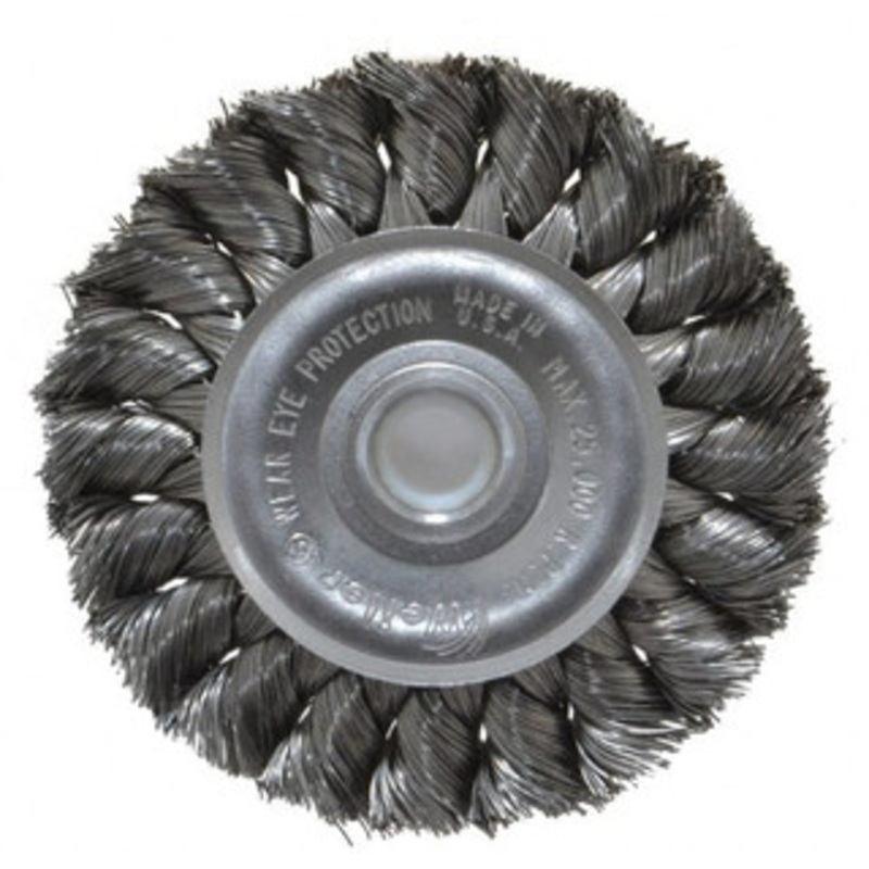 Weiler Abrasives 3 OD, 1/2 Arbor Hole, Knotted Steel Wheel Brush 3/8 Face Width, 5/8 Trim Length, 0.0118 Filament Diam, 25,000 RPM 94629 – 03597044