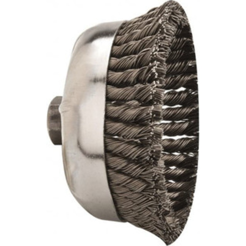 Weiler Abrasives 6 Diam 5/8-11 Threaded Arbor Steel Fill Cup Brush Knotted Wire, 0.035 Wire Diam, 1-3/8 Trim, 6,600 Max RPM 12396 – 75847095