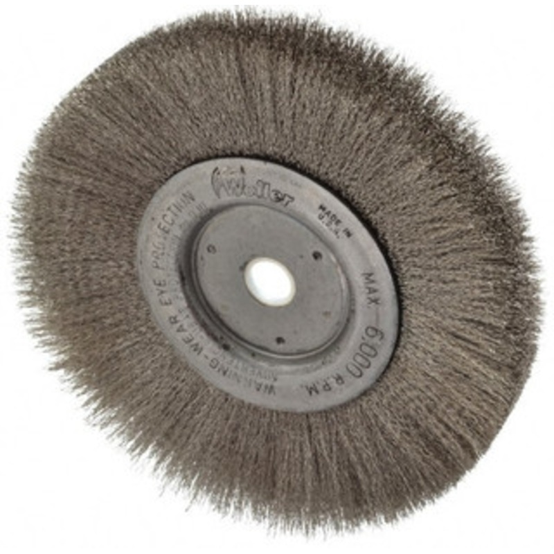 Weiler Abrasives 6 OD, 5/8 Arbor Hole, Crimped Stainless Steel Wheel Brush 3/4 Face Width, 1-7/16 Trim Length, 0.006 Filament Diam, 6,000 RPM 93618 – 03596897