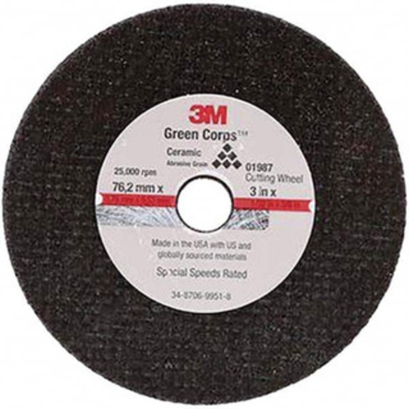 3M 3 x 1/32, 3/8 Hole Aluminum Oxide Cutoff Wheel Reinforced, 25,000 Max RPM, Use with Die Grinders 7100229882 – 00412106