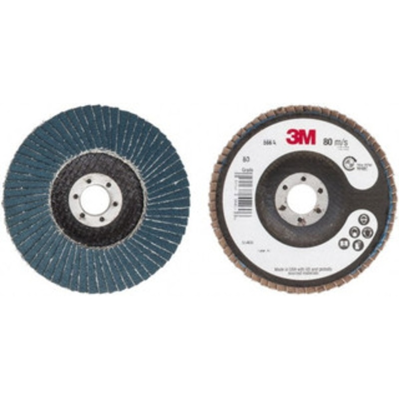 3M 4 80 Grit 5/8 Center Hole Type 29 Zirconia Alumina Flap Disc Medium Grade, Coated, Arbor Attachment, Cloth Backing, 13,300 RPM 7010327481 – 92266782