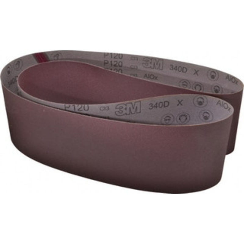 3M 6 Wide x 89 OAL, 120 Grit, Aluminum Oxide Abrasive Belt Aluminum Oxide, Fine, Coated, X Weighted Cloth Backing, Series 240D 7010360825 – 00377895
