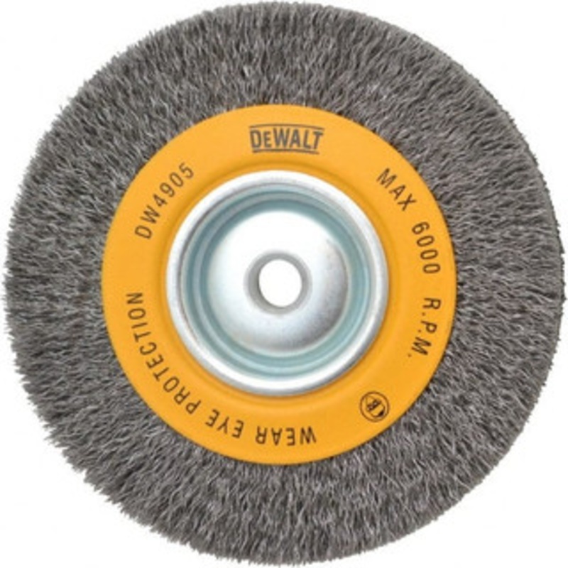 DeWALT 6 OD, 5/8 Arbor Hole, Crimped Steel Wheel Brush 1 Face Width, 0.014 Filament Diam, 6,000 RPM DW4905 – 65052508