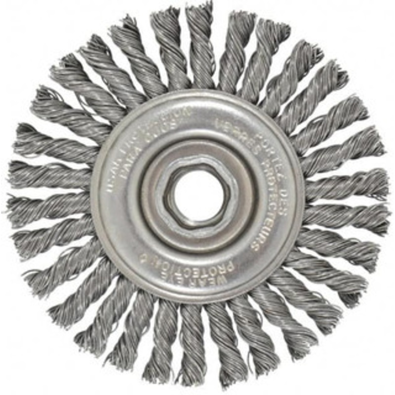 Osborn 4 OD, 5/8-11 Arbor Hole, Knotted Steel Wheel Brush 1/4 Face Width, 7/8 Trim Length, 0.02 Filament Diam, 20,000 RPM 0002672900 – 06082853