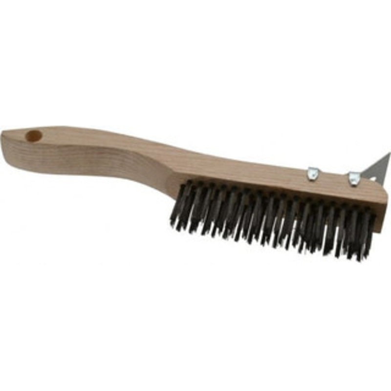 Osborn 4 Rows x 16 Columns Steel Scratch Brush 5-1/4 Brush Length, 10 OAL, 1-1/8 Trim Length, Wood Shoe Handle 0008300500 – 53519468