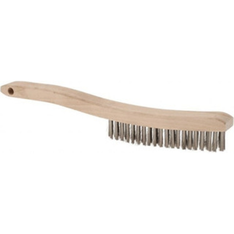 Osborn 4 Rows x 18 Columns Stainless Steel Platers Brush 5-3/4 Brush Length, 13-1/4 OAL, 1 Trim Length, Wood Curved Handle 0005403700 – 53502365