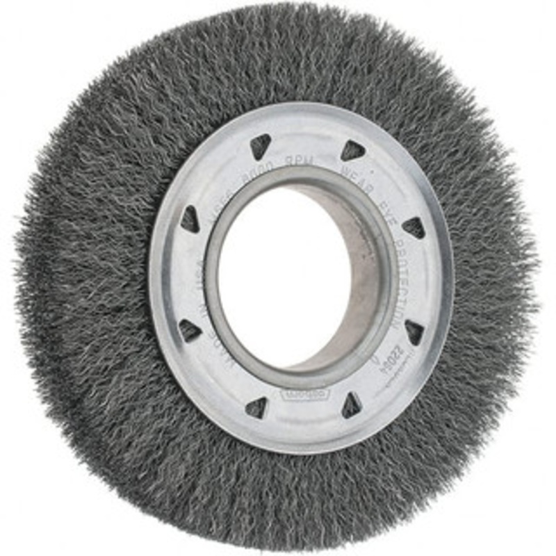 Osborn 6 OD, 2 Arbor Hole, Crimped Steel Wheel Brush 7/8 Face Width, 1 Trim Length, 0.0104 Filament Diam, 6,000 RPM 0002206400 – 53492229