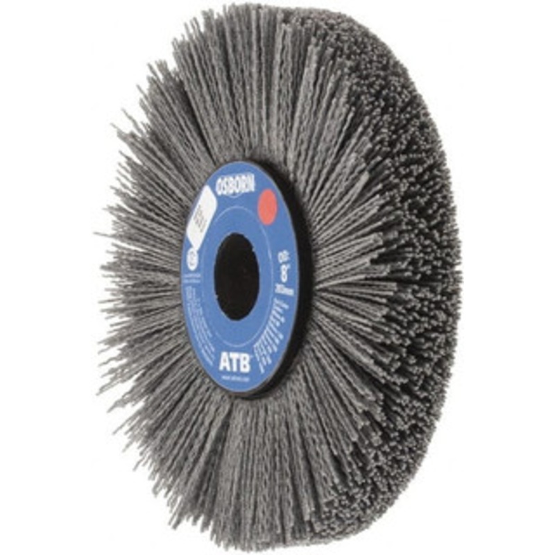 Osborn 8 OD, 1-1/4 Arbor Hole, Crimped Nylon Wheel Brush 1 Face Width, 2-1/4 Trim Length, 0.04 Filament Diam, 3,600 RPM 0004059400 – 01063452