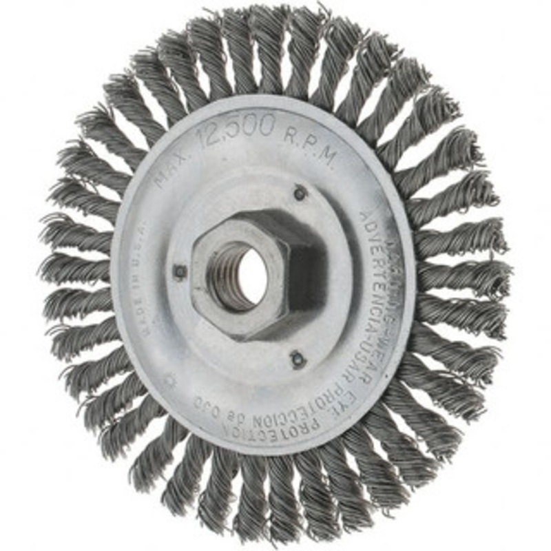 Tru-Maxx 5 OD, 5/8-11 Arbor Hole, Stringer Bead Steel Wheel Brush 3/16 Face Width, 7/8 Trim Length, 0.02 Filament Diam, 12,500 RPM 88546 – 32246134
