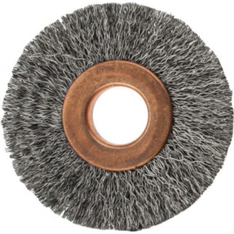 Value Collection 2 OD, 1/2 Arbor Hole, Crimped Steel Wheel Brush 5/16 Face Width, 1/2 Trim Length, 0.007 Filament Diam, 15,000 RPM S00651695 – 00651695