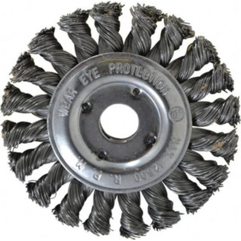Value Collection 4 OD, 5/8 Arbor Hole, Knotted Steel Wheel Brush 1/2 Face Width, 3/4 Trim Length, 0.012 Filament Diam, 12,500 RPM S00651927 – 00651927