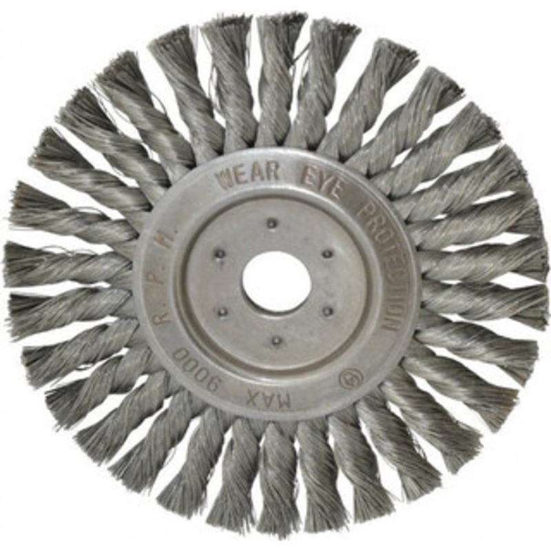 Value Collection 7 OD, 7/8 Arbor Hole, Knotted Steel Wheel Brush 1/2 Face Width, 1-11/16 Trim Length, 0.008 Filament Diam, 9,000 RPM S00652032 – 00652032