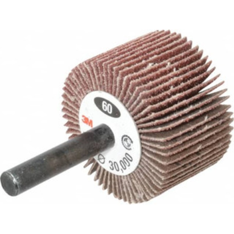 3M 1-1/2 Diam x 1 Face Width, Medium Aluminum Oxide Coated Mounted Flap Wheel 1/4 Shank Mount, 60 Grit, XE Weighted Cloth Backing, 22,000 Max RPM 7100176129 – 09288499