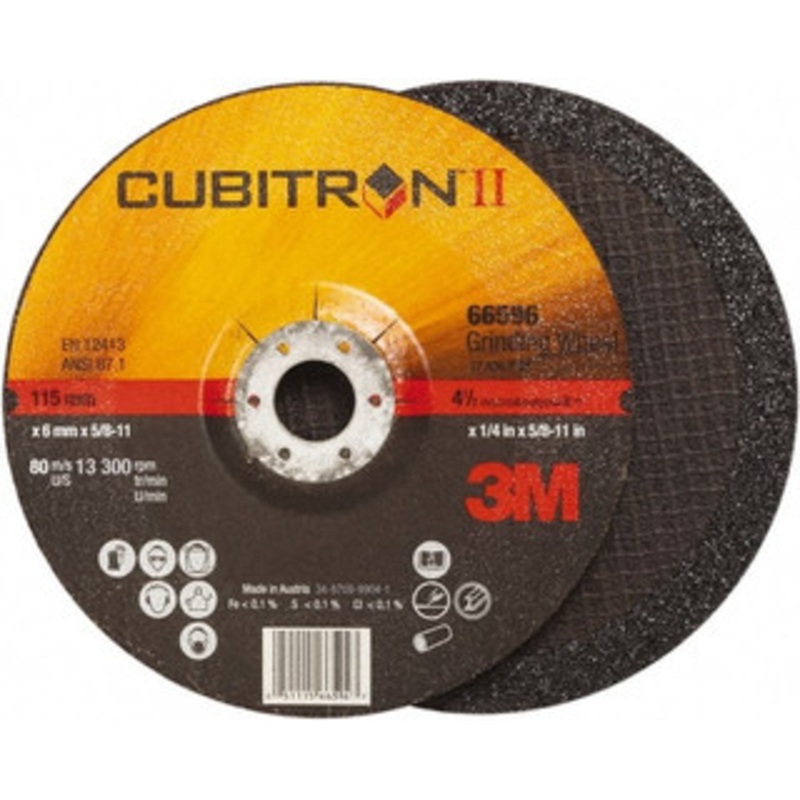 3M 36 Grit, 4-1/2 Wheel Diam, 1/4 Wheel Thickness, Type 27 Depressed Center Wheel Ceramic, Resinoid Bond, 13,300 Max RPM, Compatible with Angle Grinder 7100103334 – 81680068