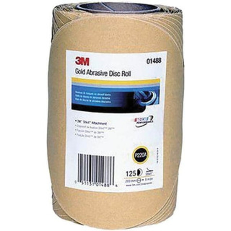 3M 8 Diam, 220 Grit FEPA, Aluminum Oxide Adhesive PSA Disc Very Fine Grade, Gold, A Weighted Backing, Flexible, Use with Random Orbital Sanders 7010327736 – 01209386