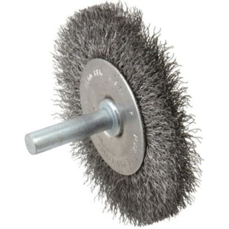 Made in USA 2-1/2 OD, 1/4 Shank Diam, Crimped Steel Wheel Brush 1/4 Face Width, 0.008 Filament Diam, 20,000 RPM PB84021 – 00354068