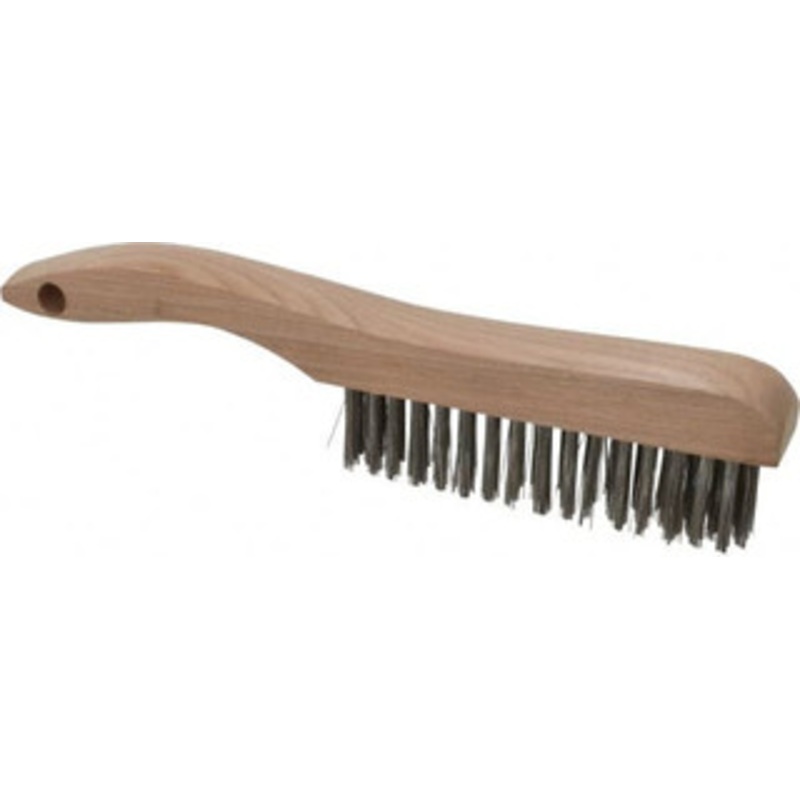 Osborn 4 Rows x 16 Columns Stainless Steel Scratch Brush 5-1/4 Brush Length, 10 OAL, 1-1/8 Trim Length, Wood Shoe Handle 0005401900 – 53502225