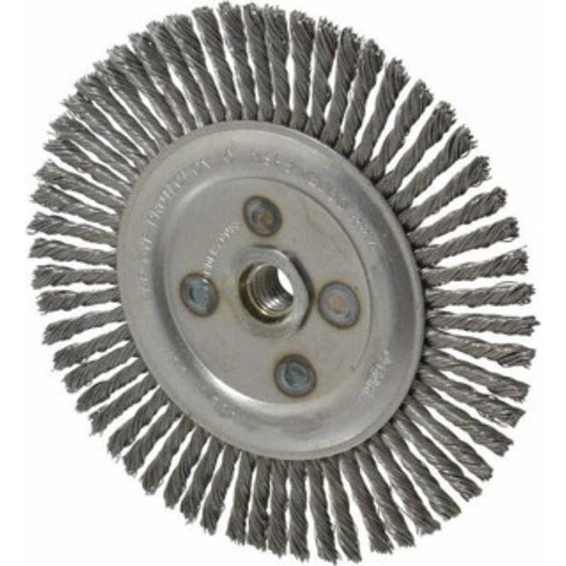Osborn 6-1/2 OD, 5/8-11 Arbor Hole, Knotted Steel Wheel Brush 3/16 Face Width, 1-1/4 Trim Length, 0.02 Filament Diam, 12,000 RPM 0002674500 – 06083018