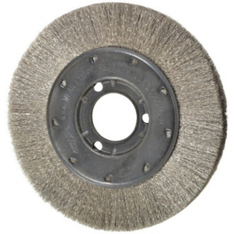 Osborn 6 OD, 1-1/4 Arbor Hole, Crimped Stainless Steel Wheel Brush 5/8 Face Width, 1-1/8 Trim Length, 0.005 Filament Diam, 6,000 RPM 0002110400 – 53491411