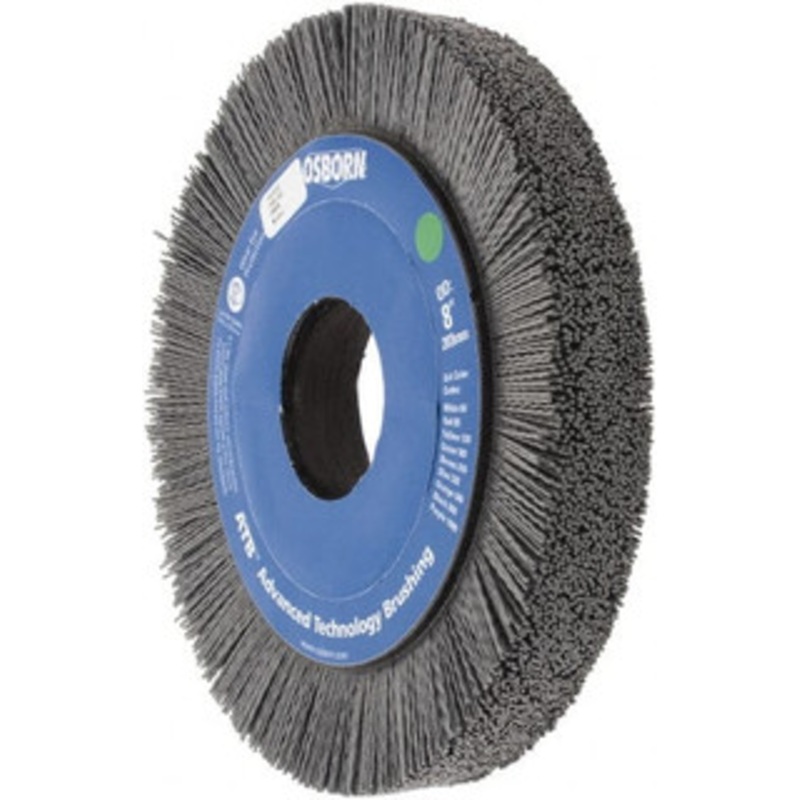 Osborn 8 OD, 2 Arbor Hole, Crimped Nylon Wheel Brush 1 Face Width, 1-1/4 Trim Length, 0.035 Filament Diam, 3,600 RPM 0004058900 – 01063676