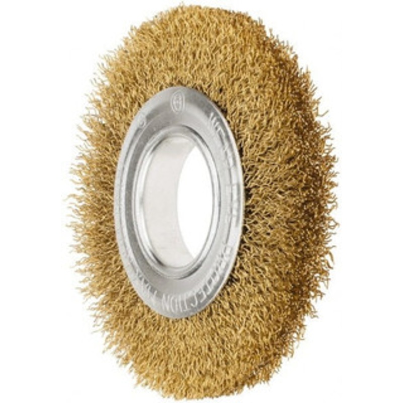 Value Collection 6 OD, 1/4 Arbor Hole, Crimped Brass Wheel Brush 7/8 Face Width, 1-1/8 Trim Length, 0.02 Filament Diam, 6,000 RPM 0315078350 – 74038969