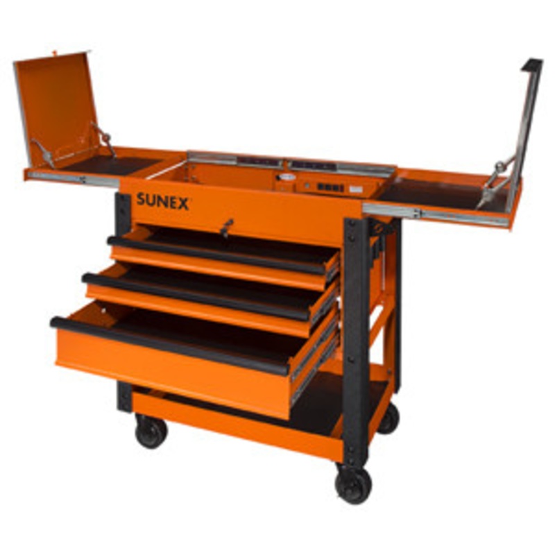 Sunex 3 Drawer Slide Top Utility Cart w/ Power – Orange – SU8035XTOR