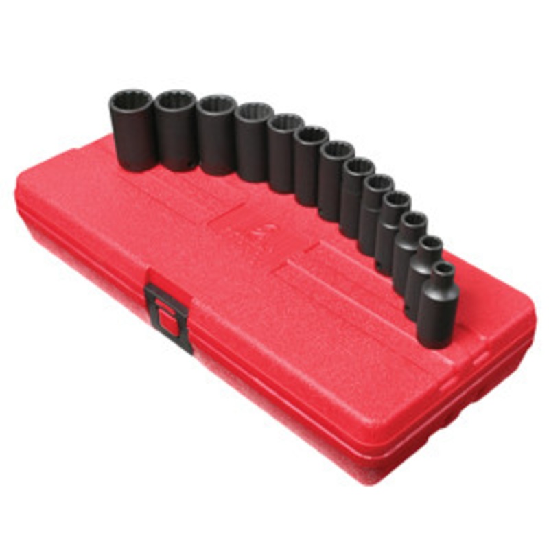 Sunex 3/8 Dr. 13pc 12pt Metric Semi-Deep Impact Socket Set – SU3338