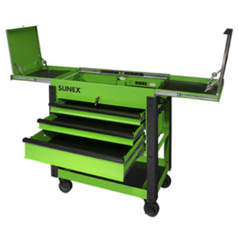 Sunex 3 Drawer Slide Top Utility Cart w/ Power – Lime Green – SU8035XTLG