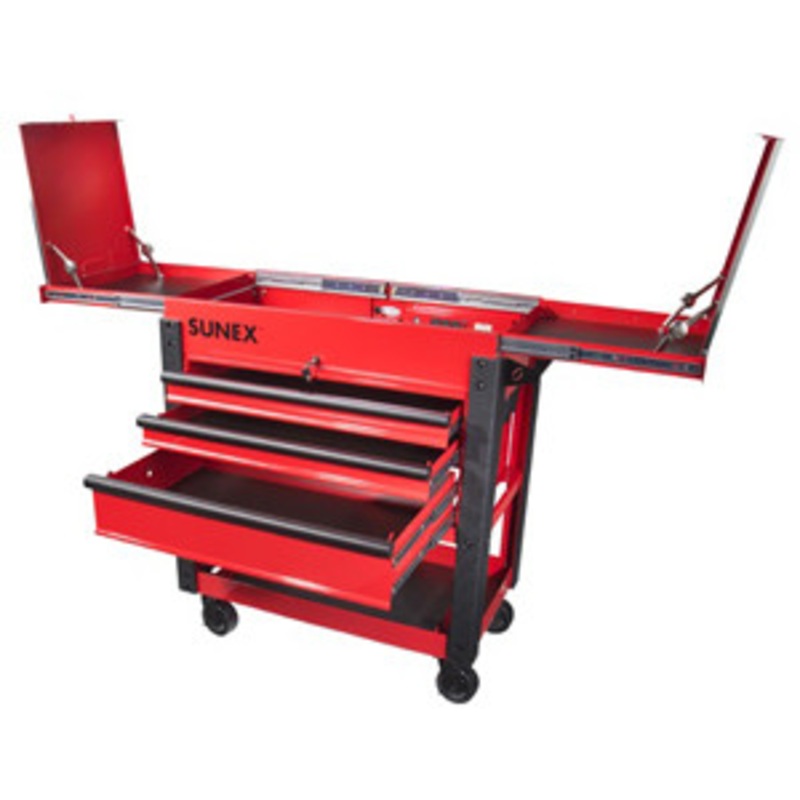 Sunex 3 Drawer Slide Top Utility Cart w/ Power – Red – SU8035XT
