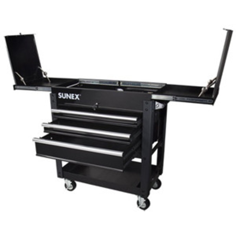 Sunex 3 Drawer Slide Top Utility Cart w/ Power – Black – SU8035XTBK